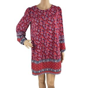 LOFT Petite Red Floral Border Print Mini Dress Long Sleeve SP